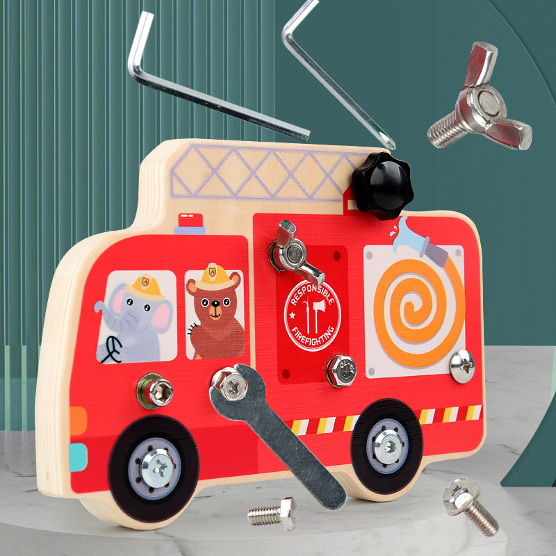 Wooden DIY Nut Screws Tools Fire Car Kids Pretend Toys