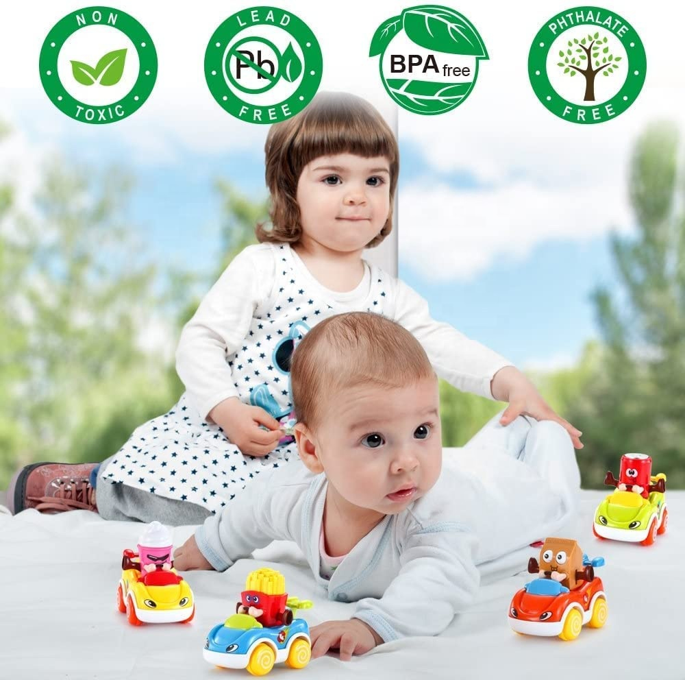 Baoli Pull Back Car Friction Vehicles Car Baby Toys, Fun Food Character Racing Cars Toy Set