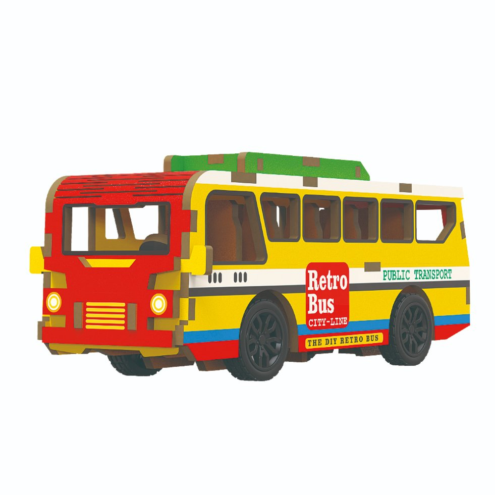 Smooth 3D Wooden Puzzle Toys with UV Printing 3D Wooden Assembled Pull-Back Car Early Education Handmade Toy for Kids