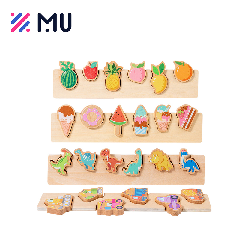 Popular Educational Cognition Matching Dessert Fruit Dinosaur Car Wooden Toys for Kid