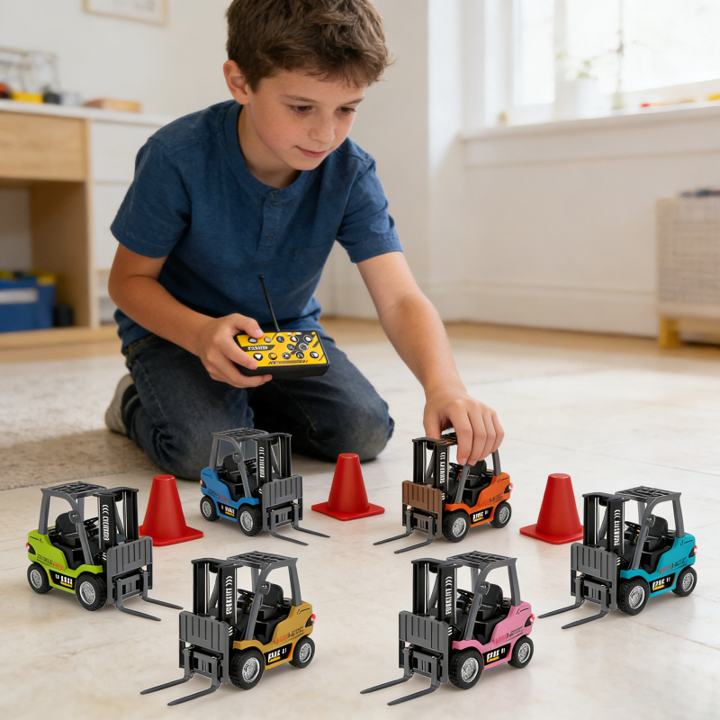Wgnrc 295 1/64 Scale Mini RC Construction Vehicle Set, APP Control Mini RC Forklift Truck Toys, Small Desktop RC Drift Racing Car