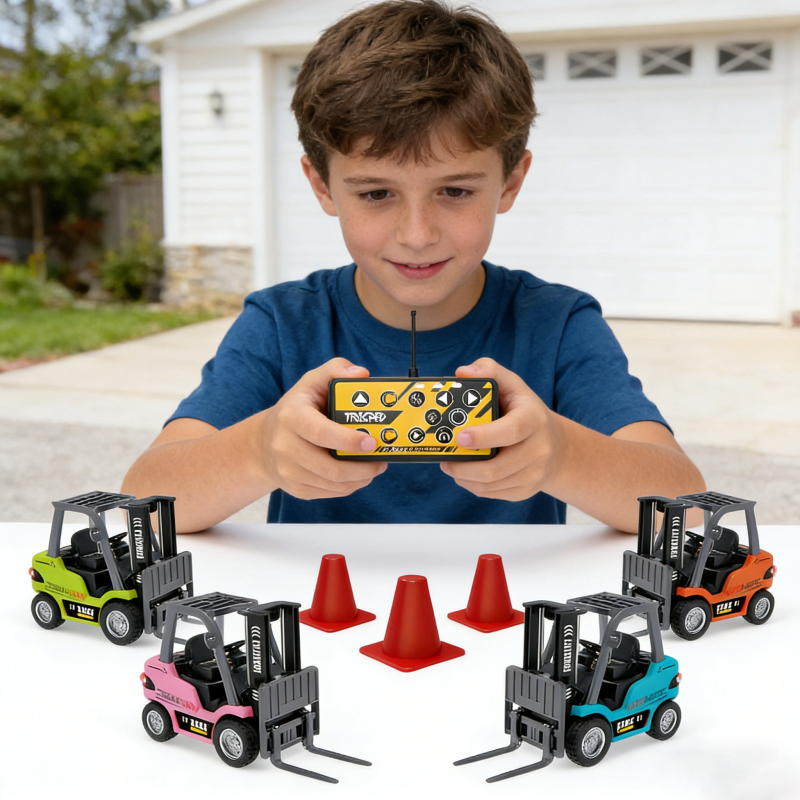 Wgnrc 295 1/64 Scale Mini RC Construction Vehicle Set, APP Control Mini RC Forklift Truck Toys, Small Desktop RC Drift Racing Car