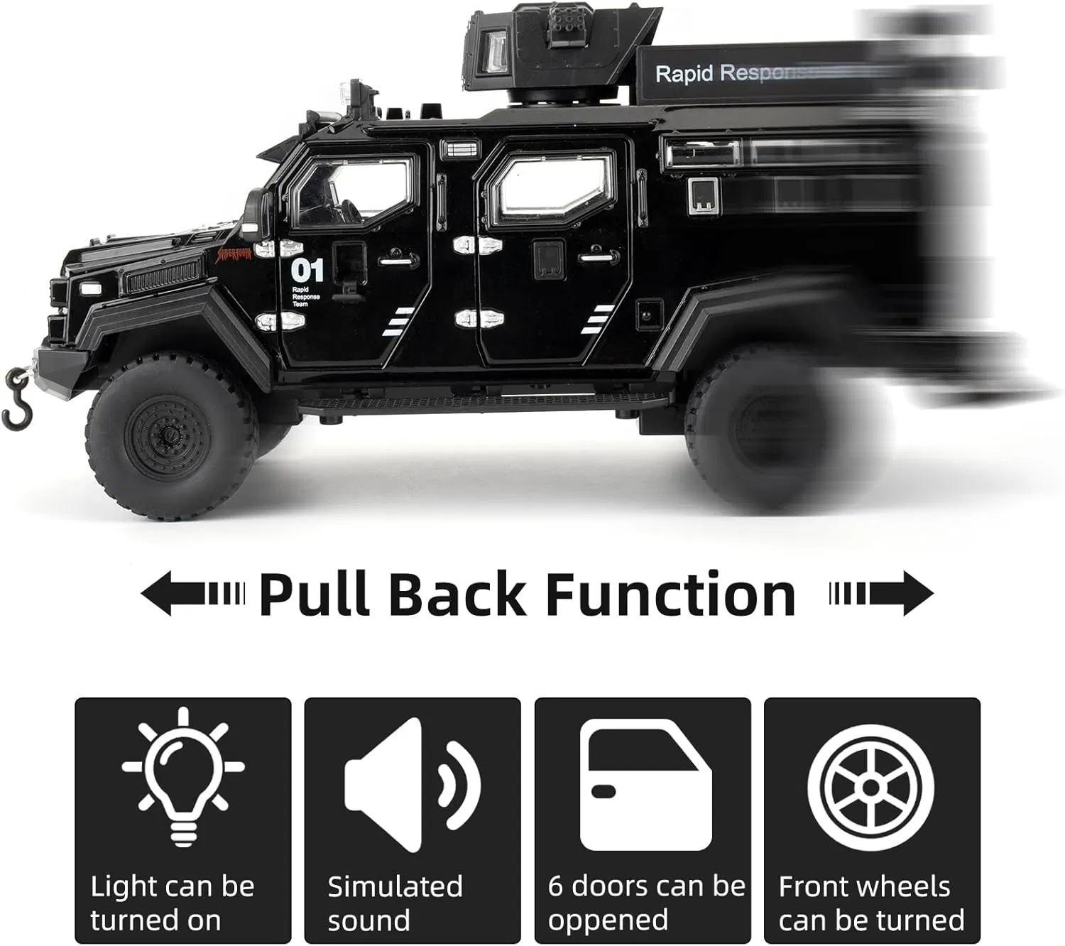 Compatible for 1: 24 Saber-Toothed Tiger Alloy Armored Car Model Collectible Diecast Armoured Explosive Protected Vehicle Toy Pull Back Toy Car with Sound