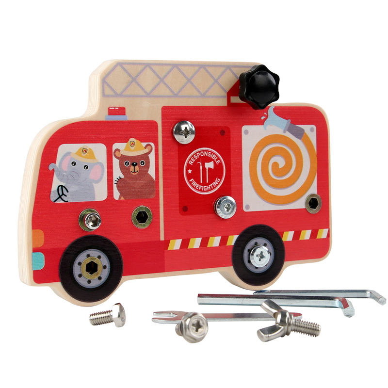 Wooden DIY Nut Screws Tools Fire Car Kids Pretend Toys