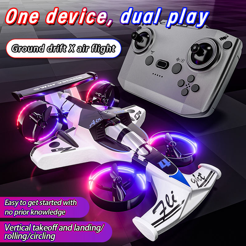 AiJH 2 in 1 Rc Toys 2.4G Remote Control Drone Toy Beginner Drone Vehicle 4CH Rc Flying Drift Car Toy for Kids