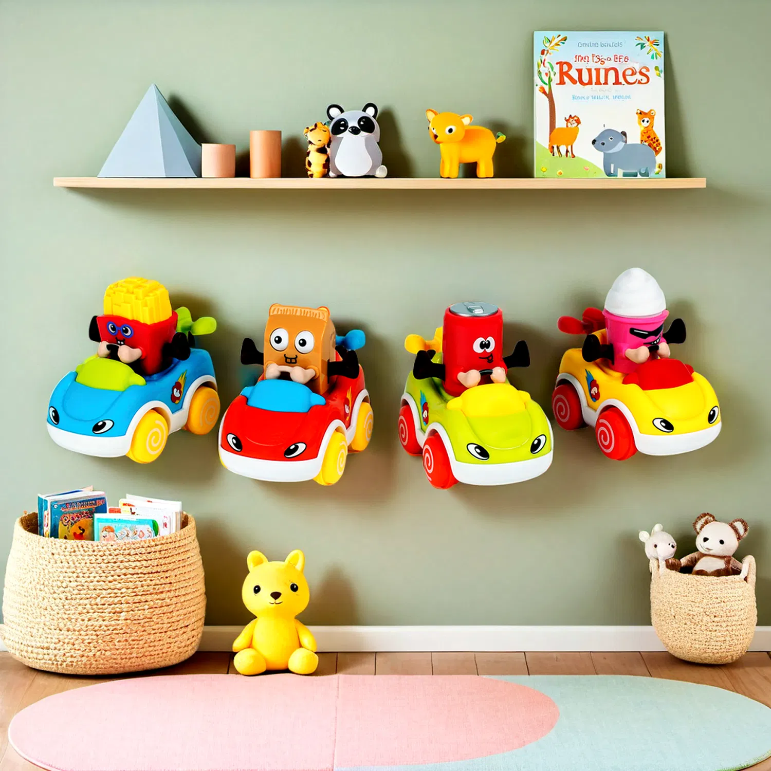 Vibrant Cartoon Push Toy Cars for Fun Toddler Adventures
