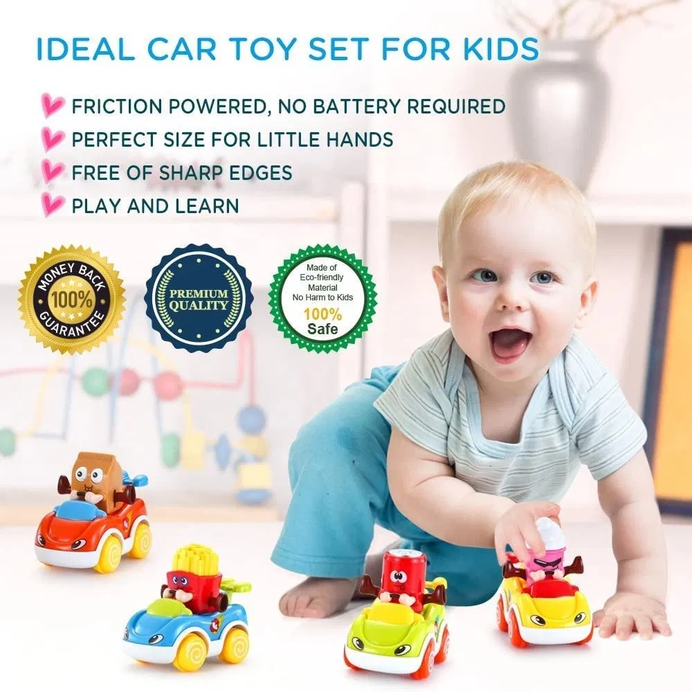 Baoli Pull Back Car Friction Vehicles Car Baby Toys, Fun Food Character Racing Cars Toy Set
