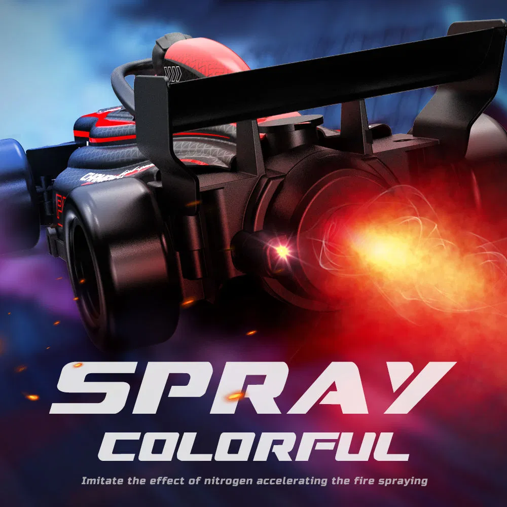 2.4G High Speed F1 Formula RC Racing Car, Spray Smoke Drift Remote Control Toy Car with LED Light for Kids Gift