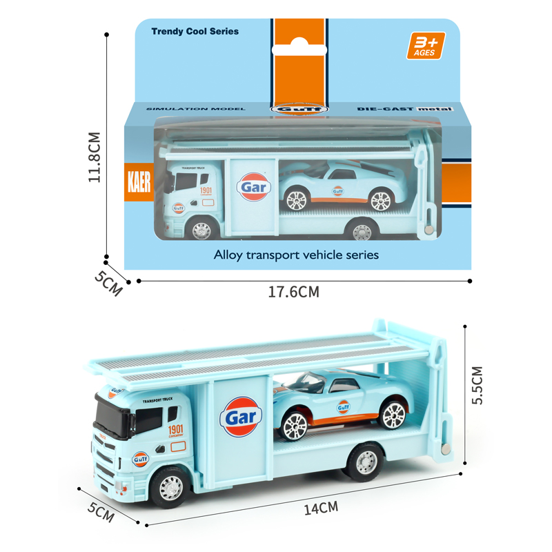 New Arrival Wholsale Child Baby Toys Alloy Die-Cast Gulf Livery Car Show Transport Truck Set Pull-Back Gliding Random Mini Car Children Kids Toy