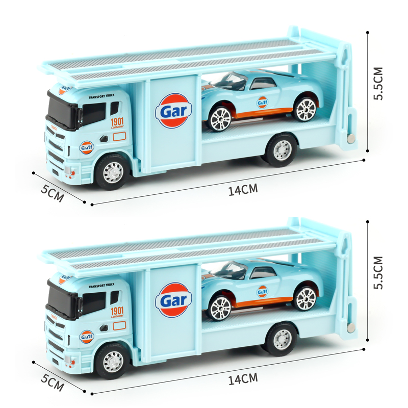 New Arrival Wholsale Child Baby Toys Alloy Die-Cast Gulf Livery Car Show Transport Truck Set Pull-Back Gliding Random Mini Car Children Kids Toy