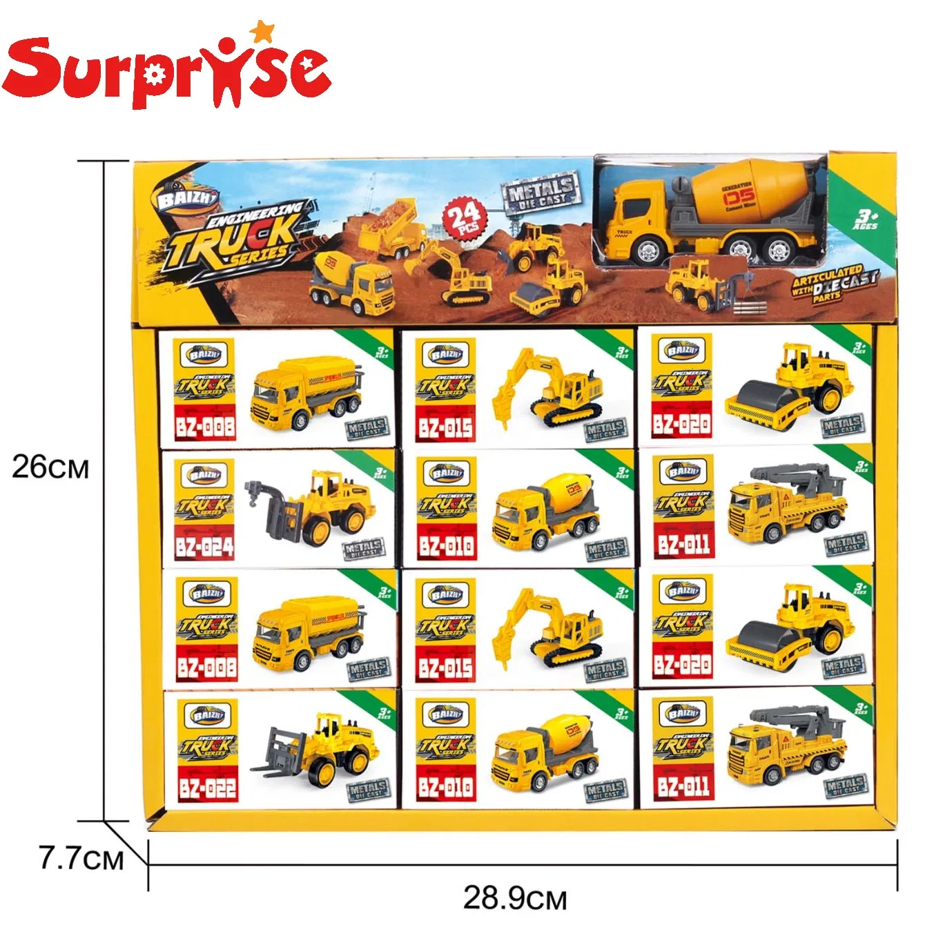 Mini Sliding Alloy European Construction Truck 1: 64 Scale Diecast Toys Birthday Gift