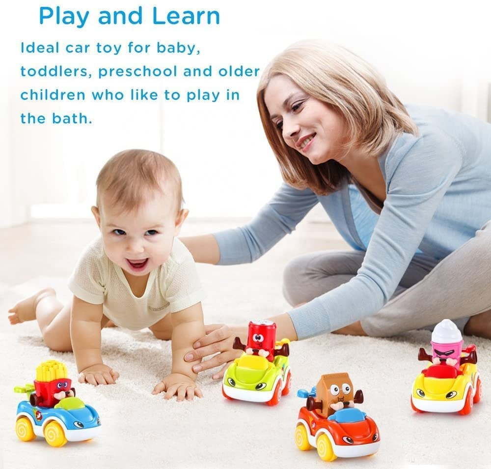 Baoli Pull Back Car Friction Vehicles Car Baby Toys, Fun Food Character Racing Cars Toy Set
