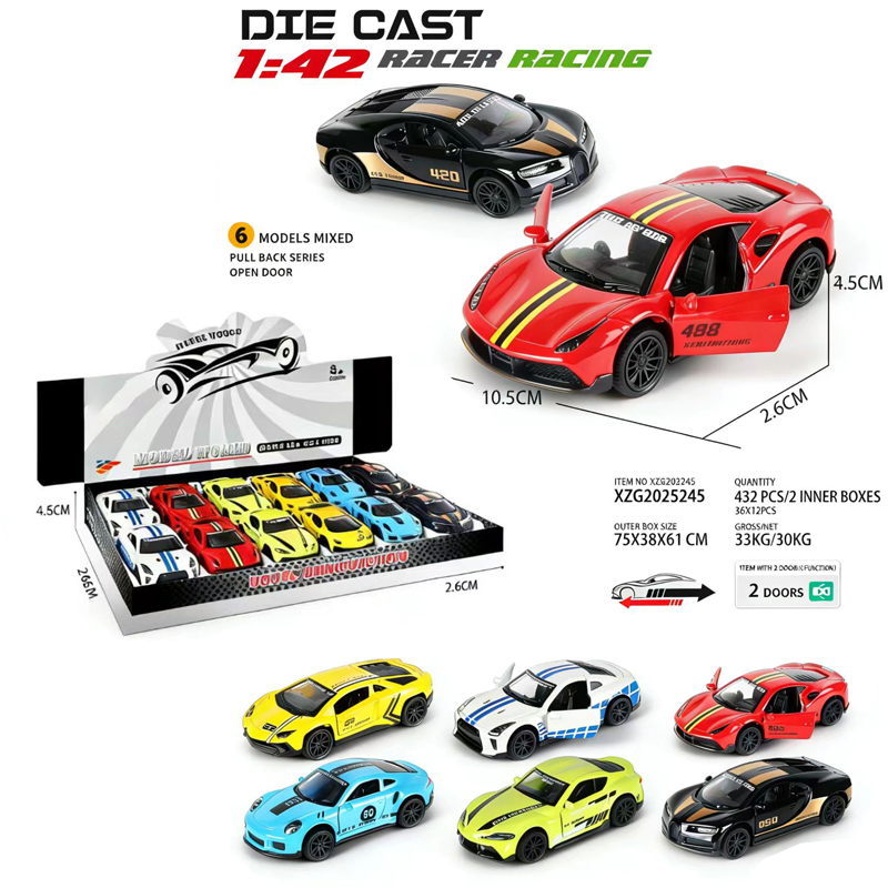 Model Toy 1: 42 Alloy Pull Back Mini Sports Die-Cast Metal Car