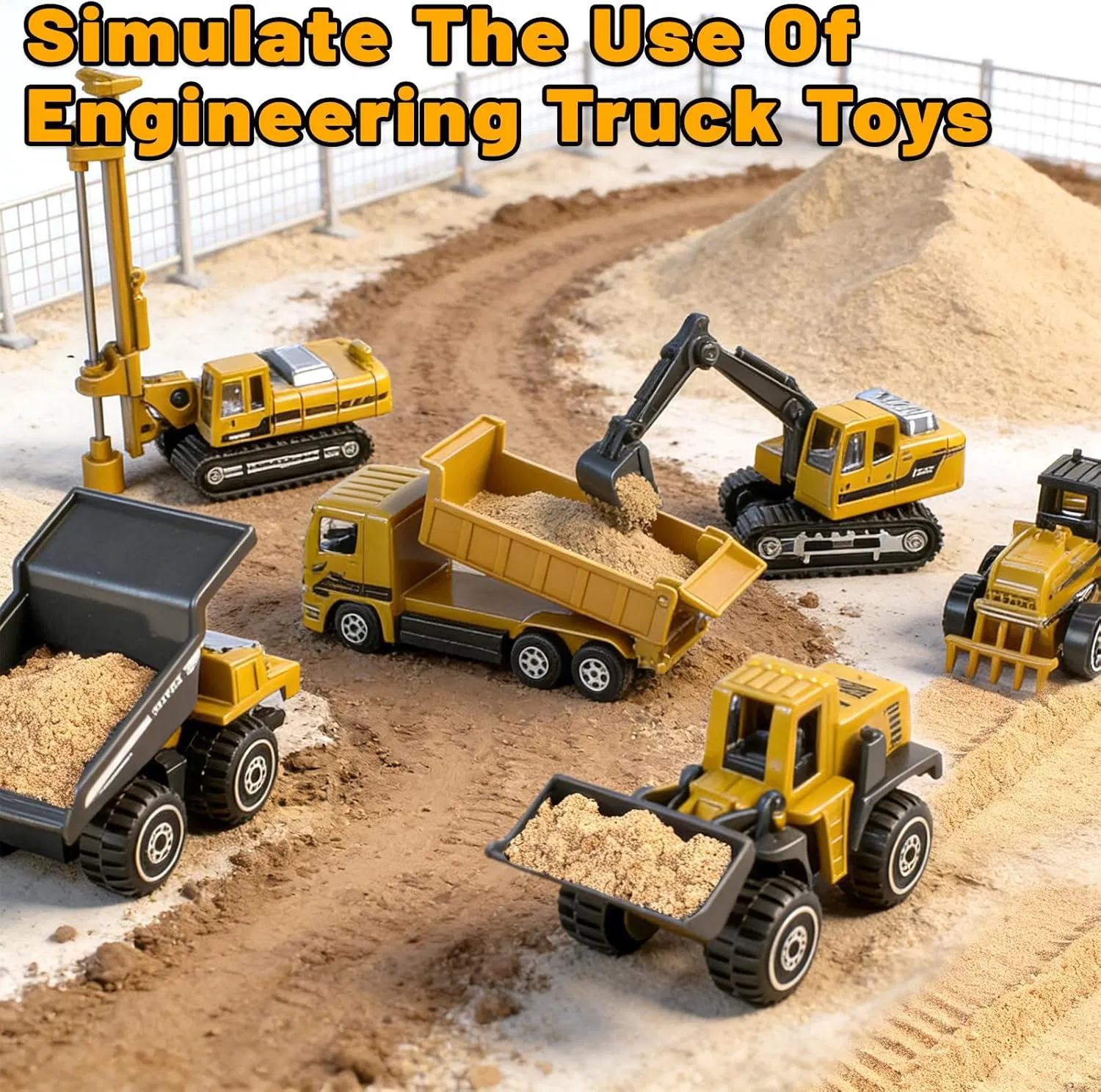12 Pack Diecast Construction Toys Mini Alloy Construction Truck Vehicle Model Toys for 3-8 Years Old Boys Kids Excavator Car for Birthday Cake Decoration