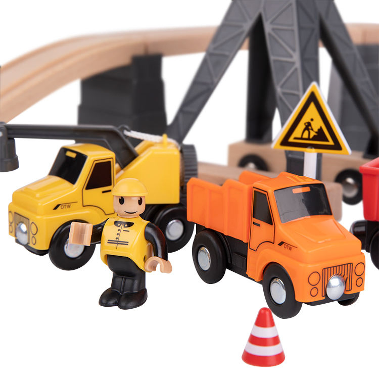 Wooden Construction Yard Train Set Children Railway Track Road Race Car Cognitive Slot Toys for Kids