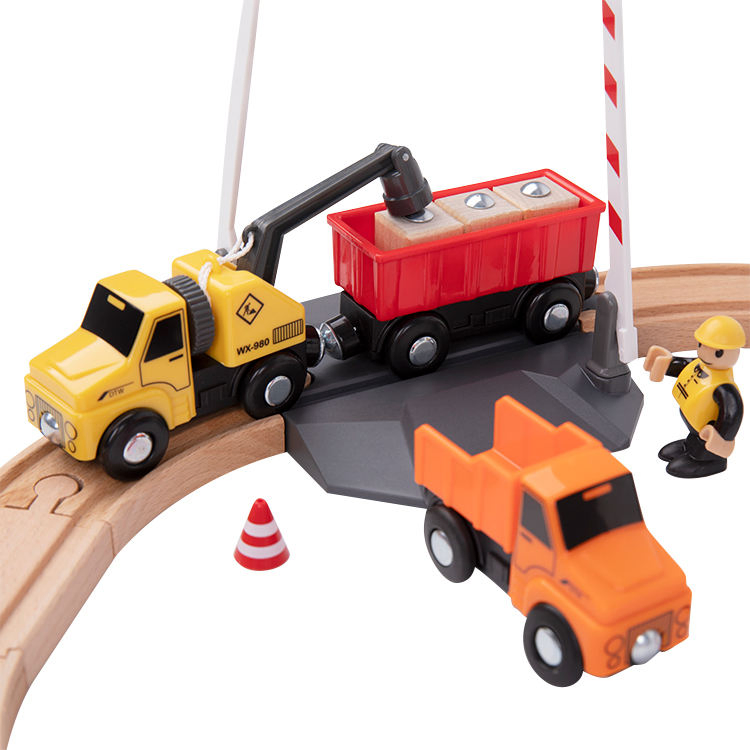 Wooden Construction Yard Train Set Children Railway Track Road Race Car Cognitive Slot Toys for Kids