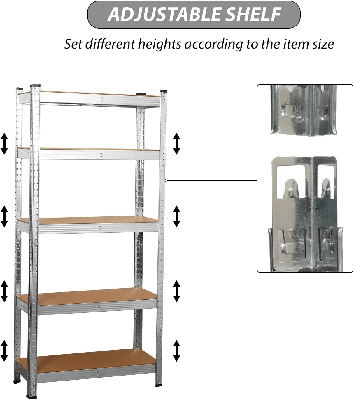 Adjustable 5 Layer Warehouse Storage Shelving, Garage Industrial Boltless Metal Rack Shelves