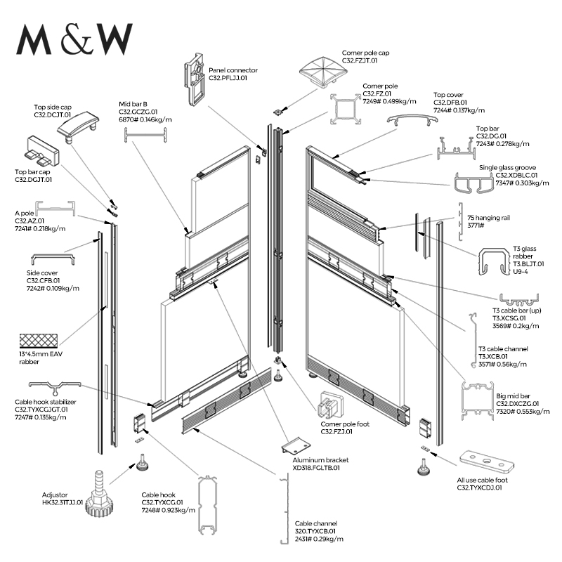 M&W Factory Wholesale Frame Industrial Profile Aluminum Office Accessory