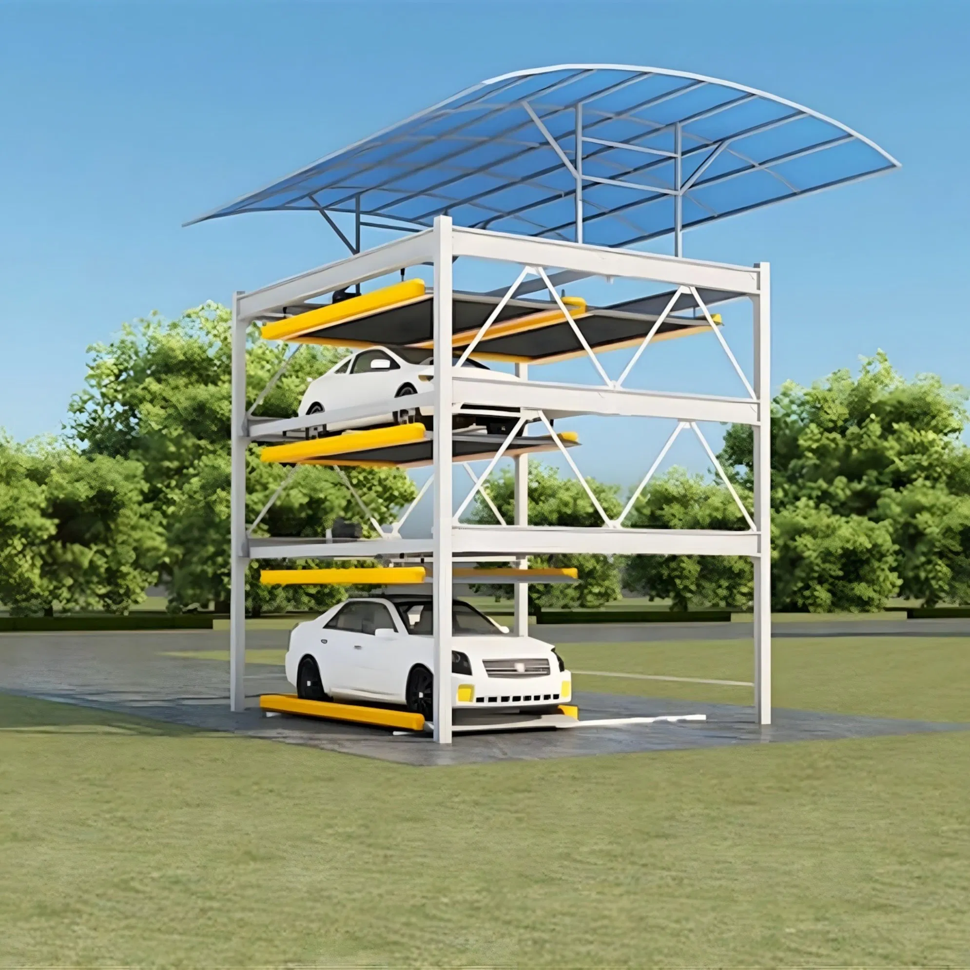 Vertical Lift Puzzle Parking System Using Elevator Style Mechanisms to Achieve Ultra High Density Vehicle Storage Puzzle Parking System