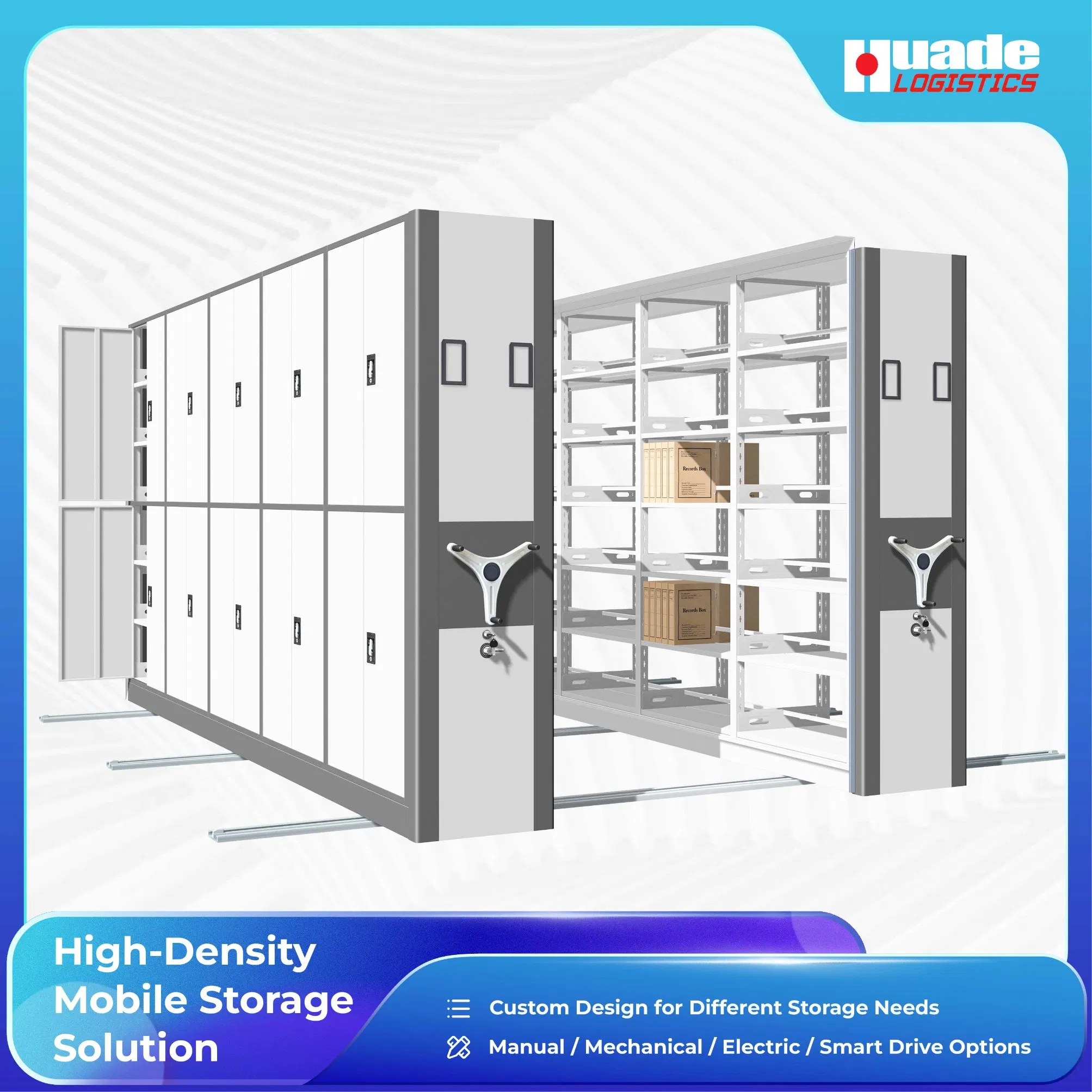 High Density Manual Mobile Shelving System for File &amp; Document Storage