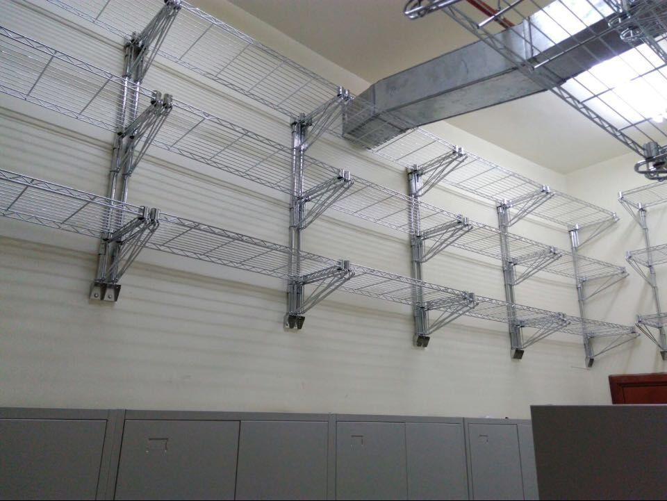 Heavy Duty Wall Mounted Shelves 3 Tiers Adjustable Chrome Steel Wire Shelving Rack for File Storage Use