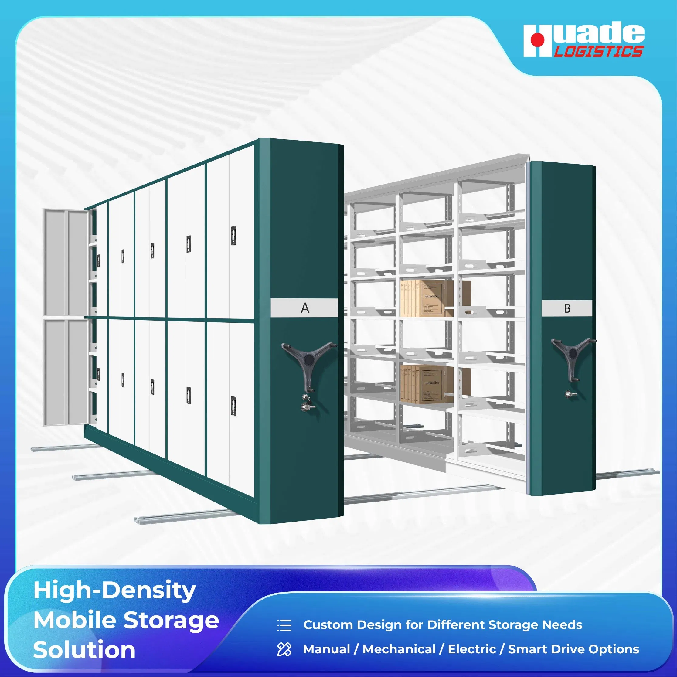 High Density Manual Mobile Shelving System for File &amp; Document Storage