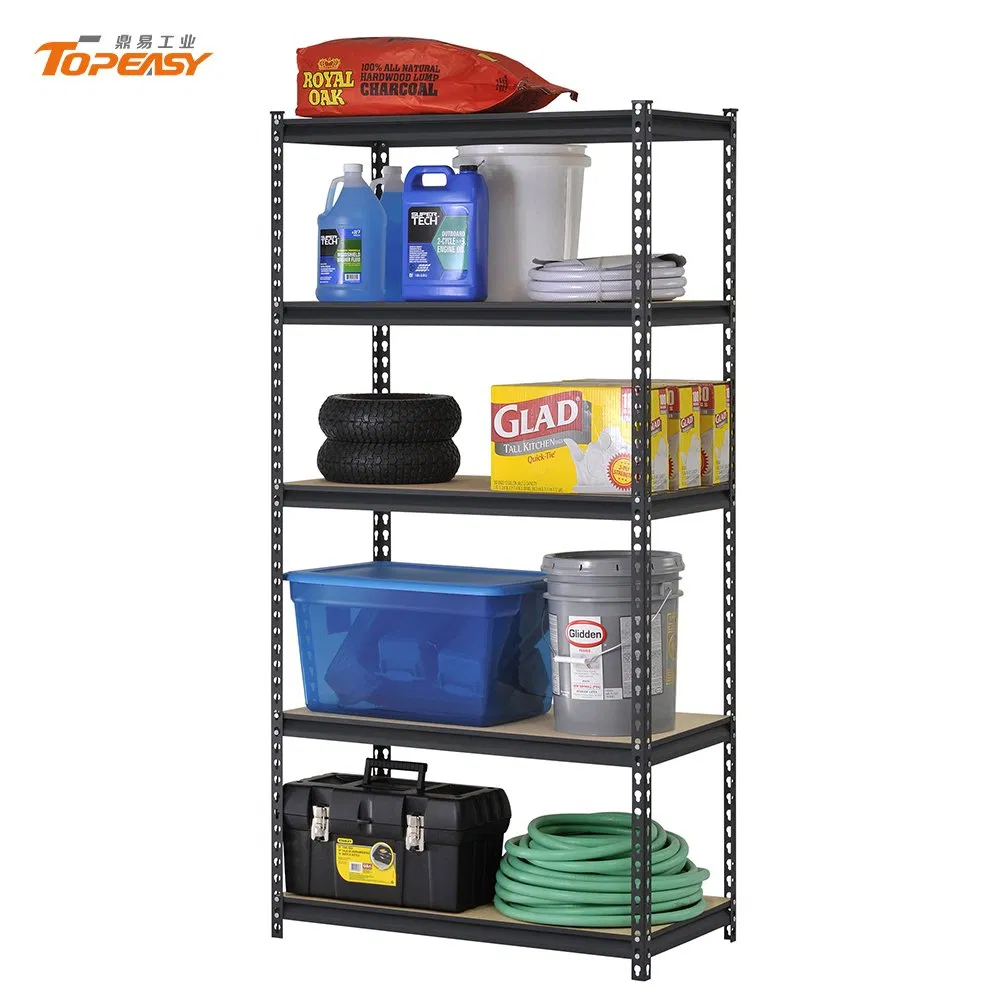 5-Shelf Black Steel Adjustable Rack Garage Storage Shelf Boltless Particle Board Warehouse Rivet Shelving