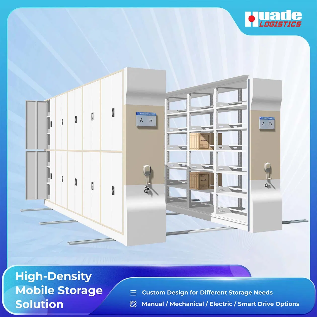 High Density Manual Mobile Shelving System for File &amp; Document Storage