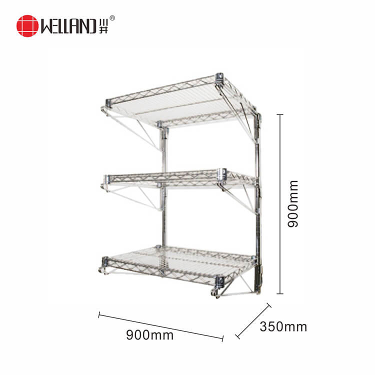 Heavy Duty Wall Mounted Shelves 3 Tiers Adjustable Chrome Steel Wire Shelving Rack for File Storage Use
