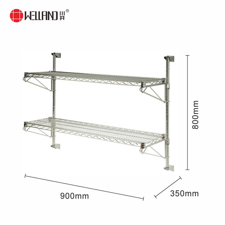 Heavy Duty Wall Mounted Shelves 3 Tiers Adjustable Chrome Steel Wire Shelving Rack for File Storage Use
