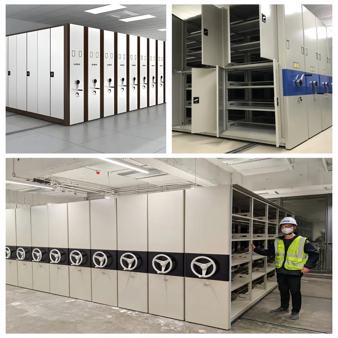 High-Density Mobile Systems Manual Mobile Shelving Compact Custom Colors Archive Mobile Racks Electric Track System Custom Medical Record Storage Systems