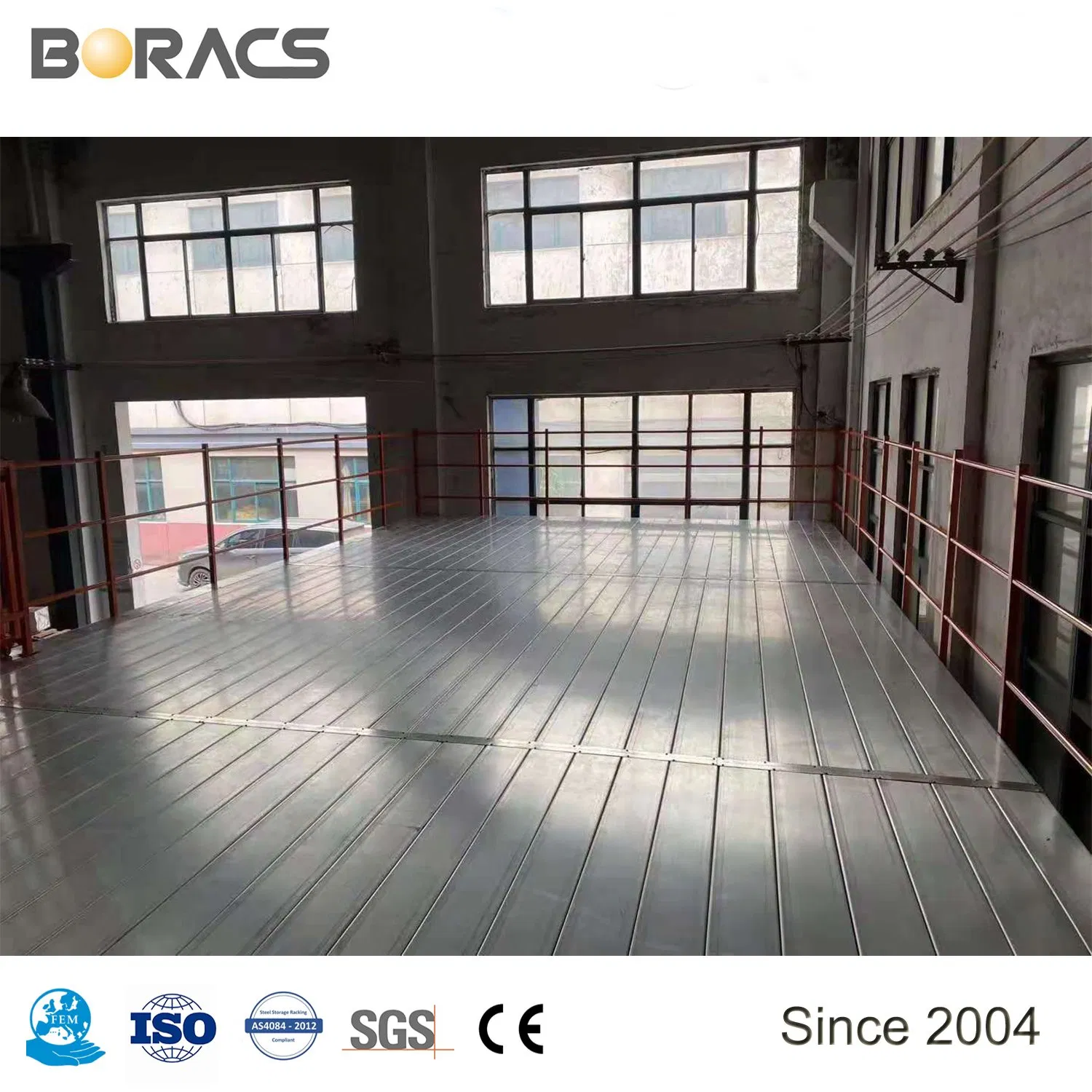 Automated Warehouse Mezzanine System with Integrated Conveyor Cutouts and Robotic Picking Station Compatibility