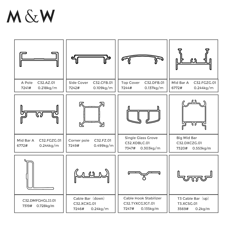 M&W Factory Wholesale Frame Industrial Profile Aluminum Office Accessory