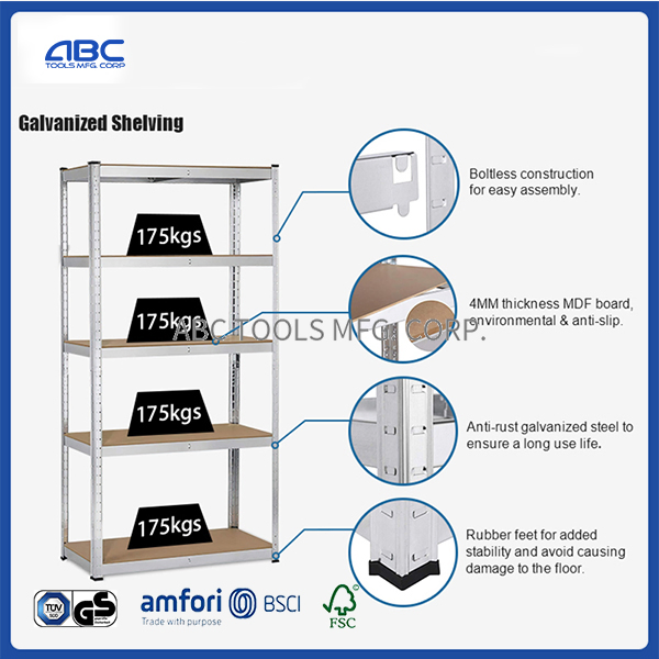 Heavy Duty Adjustable 5 Layer Stacking Boltless Rivet Galvanized Steel Storage Shelving
