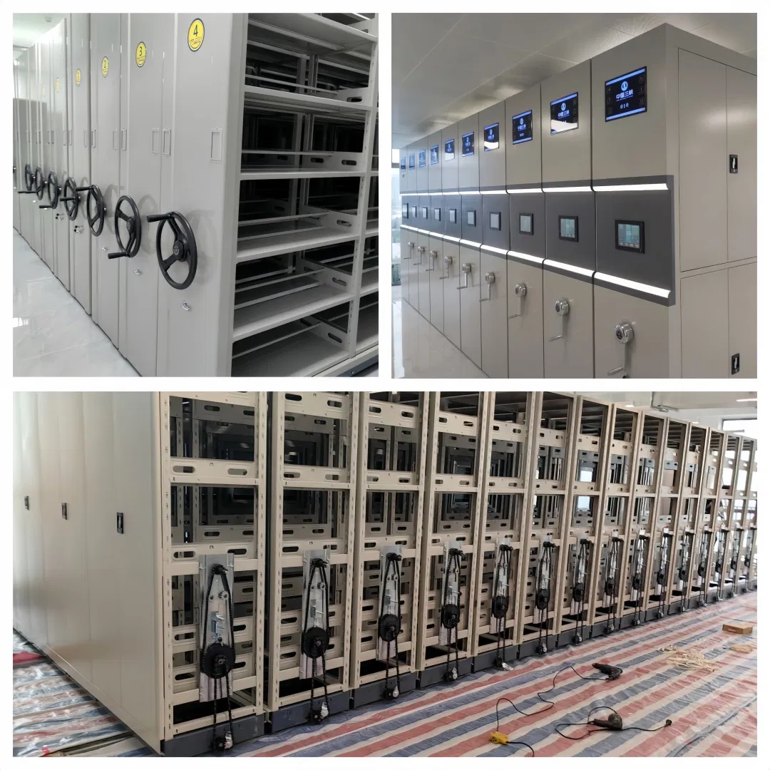 High-Density Mobile Systems Manual Mobile Shelving Compact Custom Colors Archive Mobile Racks Electric Track System Custom Medical Record Storage Systems