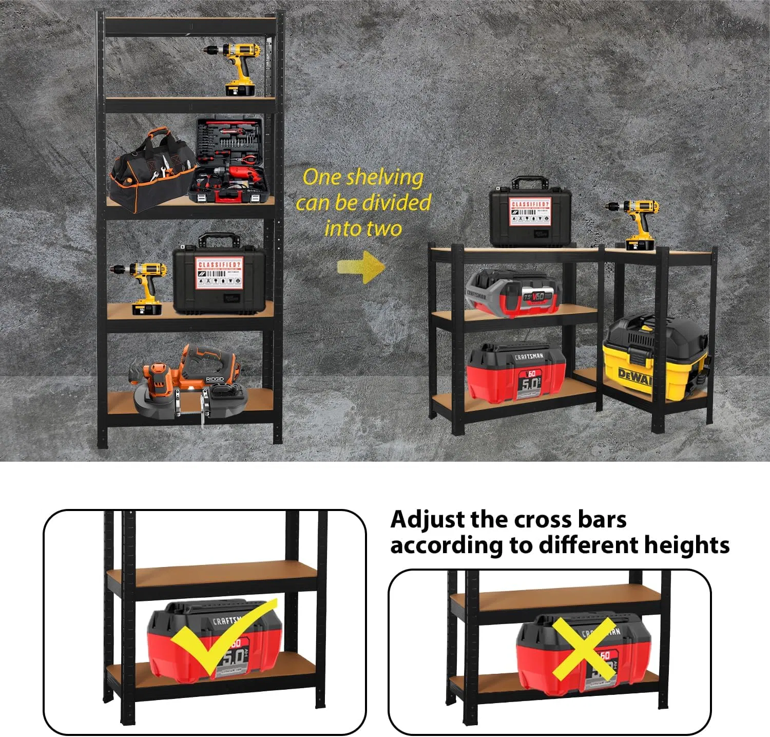 Black Boltless Assembling Rack Heavy-Duty Steel Rivet Shelving for Warehouse Garage Storage