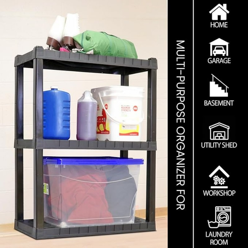 Wall Organizer, Heavy Duty Industrial Display Garage 3 Tier Stackable Plastic Shelving