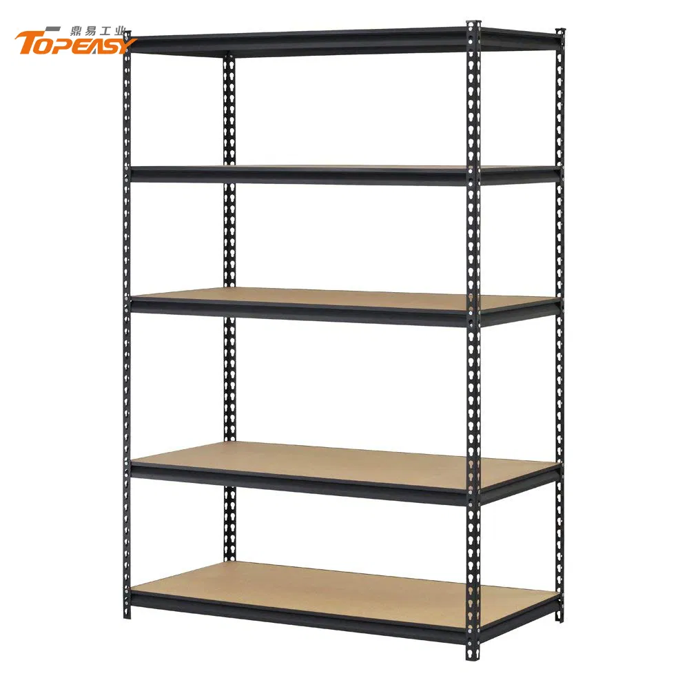 5-Shelf Black Steel Adjustable Rack Garage Storage Shelf Boltless Particle Board Warehouse Rivet Shelving