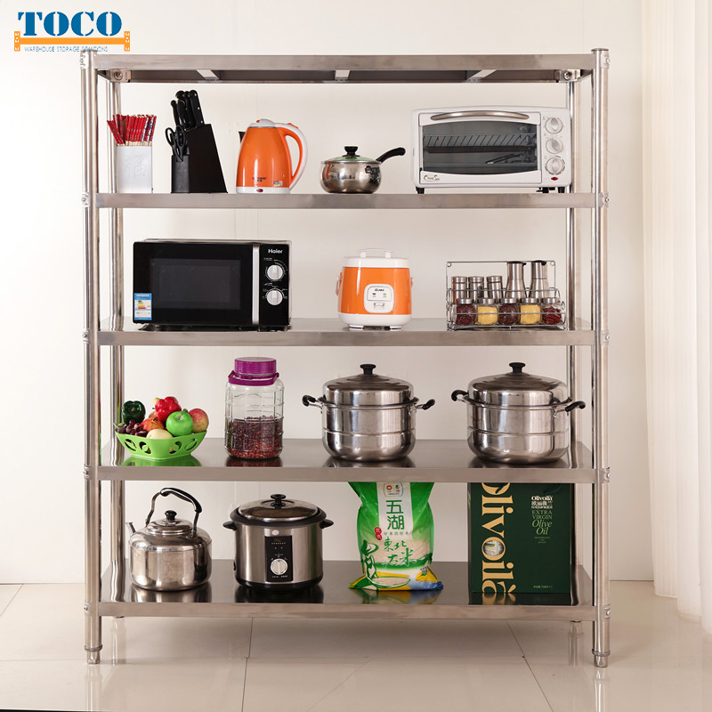 CE Certified Custom Adjustable 4 Layers Stainless Steel SS304/316 Anti-Rust Food Grade Storage Rack Shelf