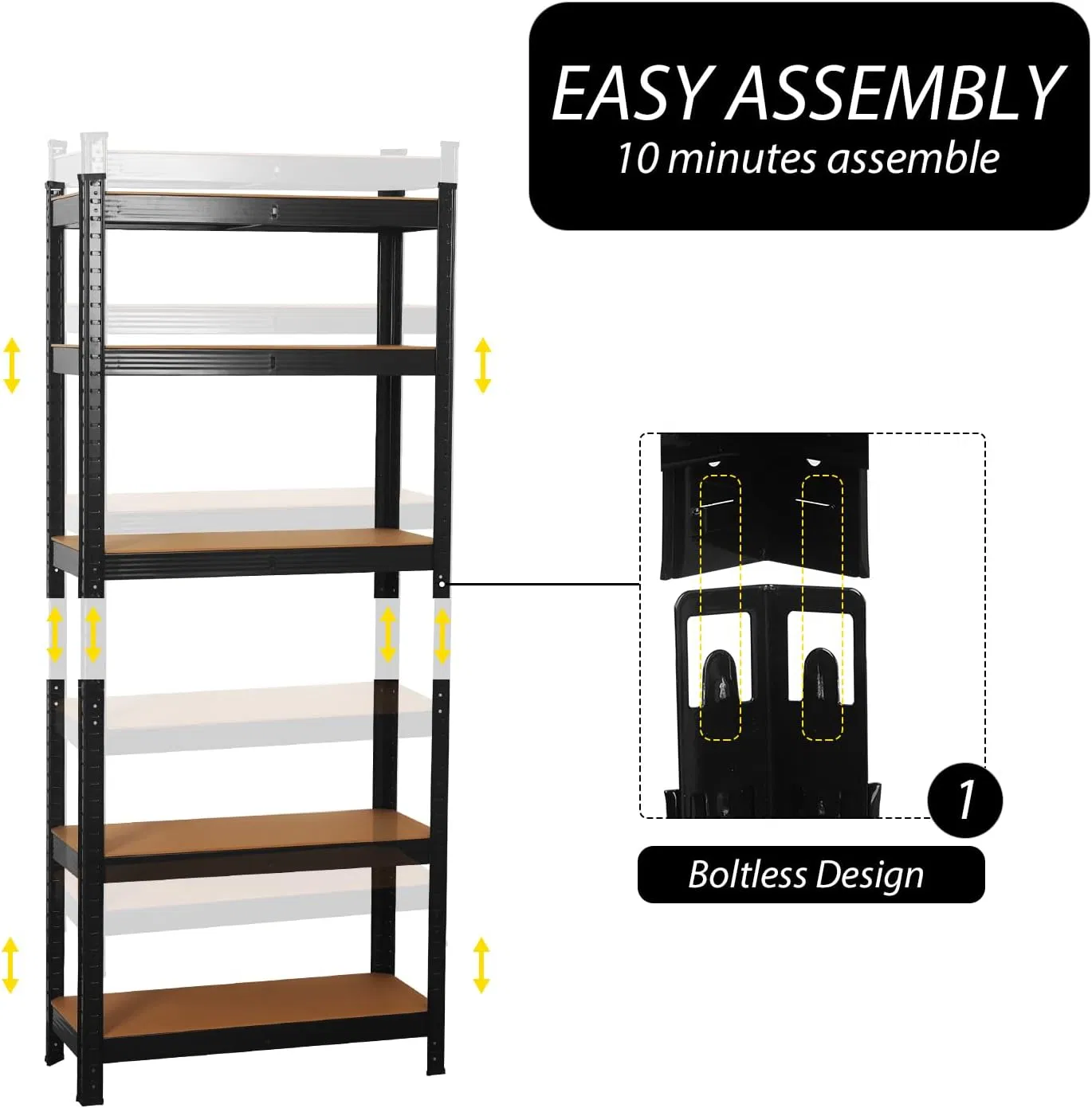 Black Boltless Assembling Rack Heavy-Duty Steel Rivet Shelving for Warehouse Garage Storage