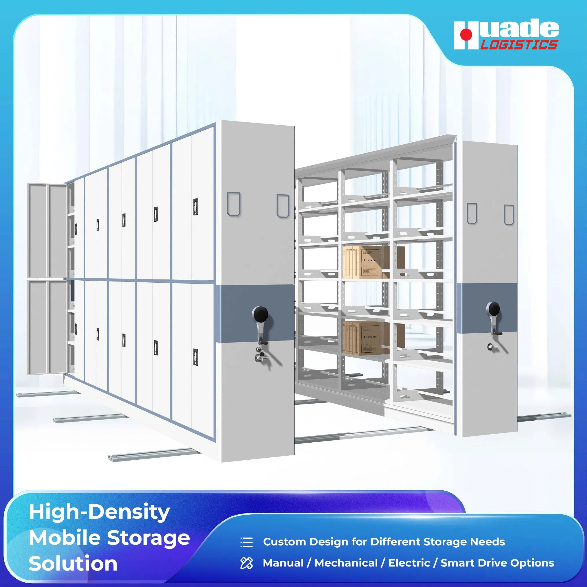 High Density Manual Mobile Shelving System for File &amp; Document Storage