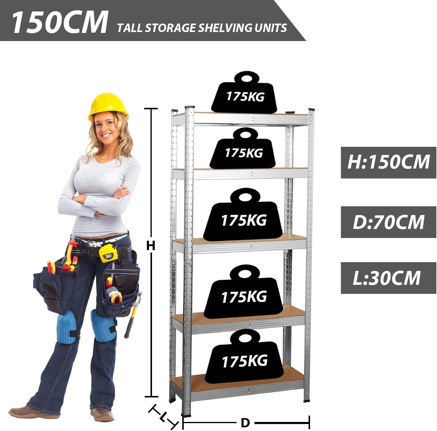 Adjustable 5 Layer Warehouse Storage Shelving, Garage Industrial Boltless Metal Rack Shelves
