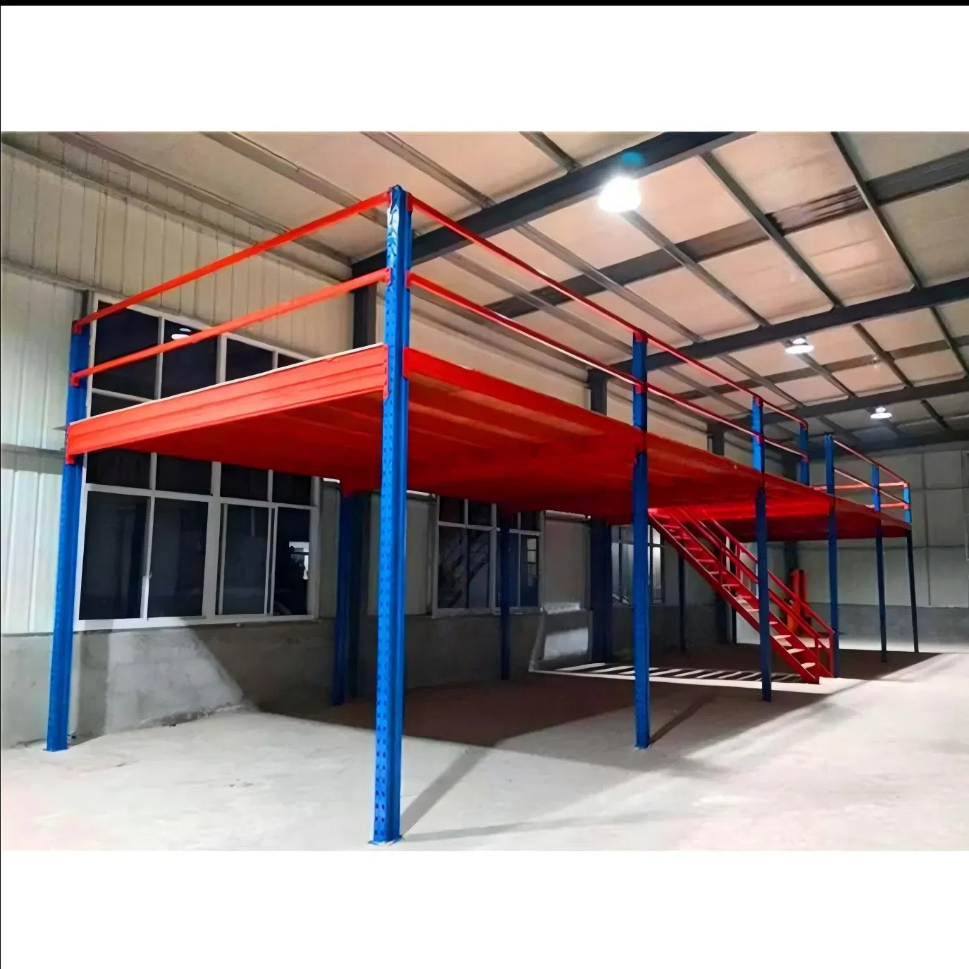 Heavy-Duty Industrial Steel Mezzanine Storage System with Stairs