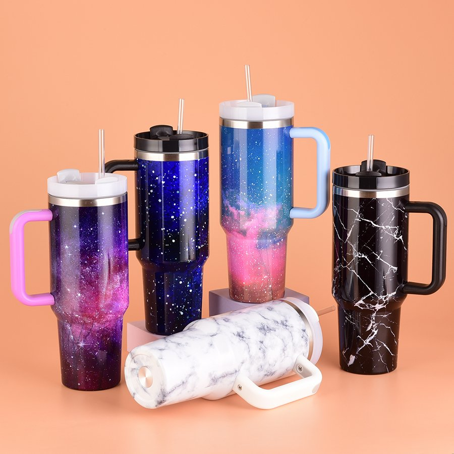 Random Color Straw Tumbler Reusable Vacuum Tumbler Double Layer 40oz Car Cup with Straw