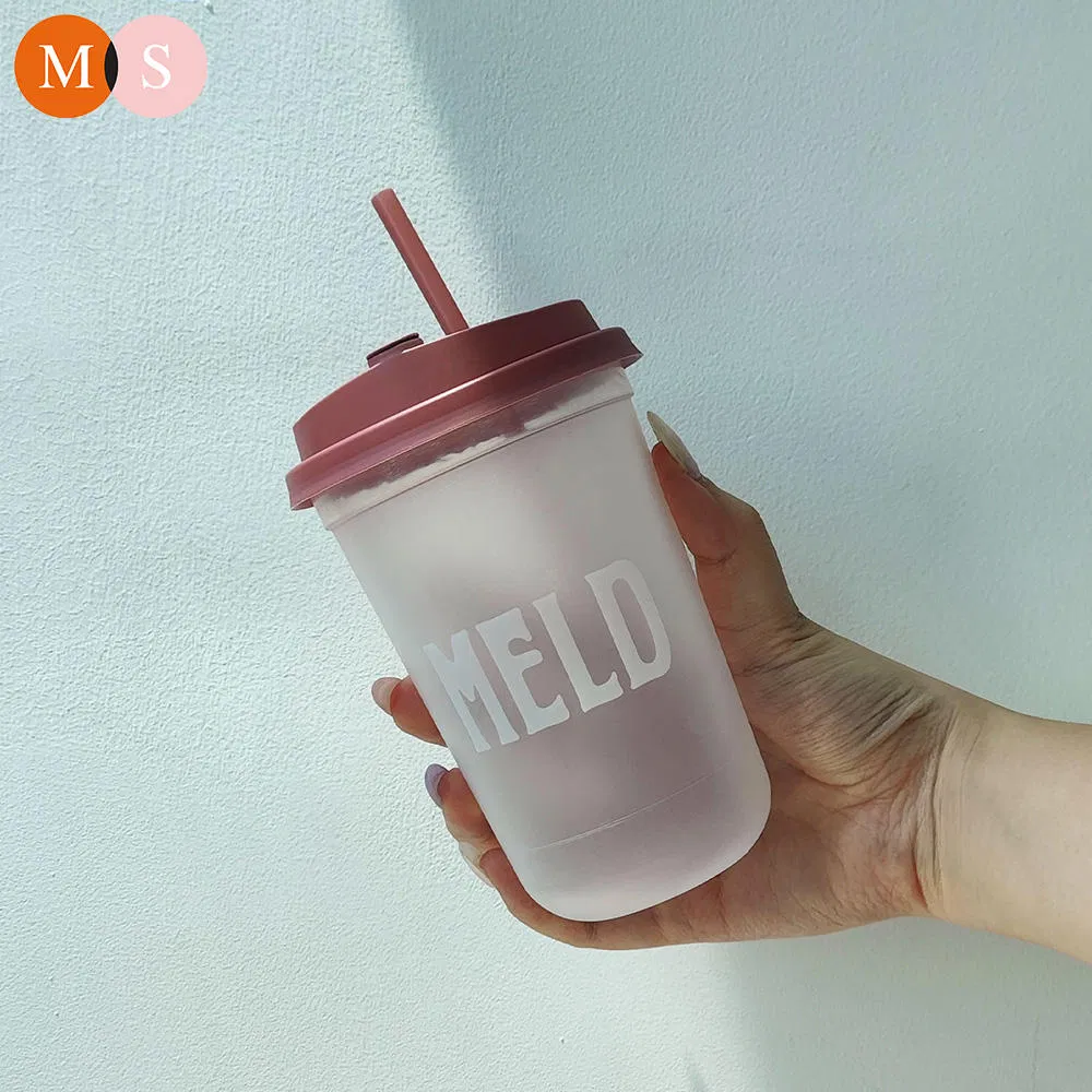 Custom Frosted Injection Molding Milk Tea Drinking Cup PP Round Bottom Disposable U Shape Plastic Disposable Cup with Color Lid and Straw