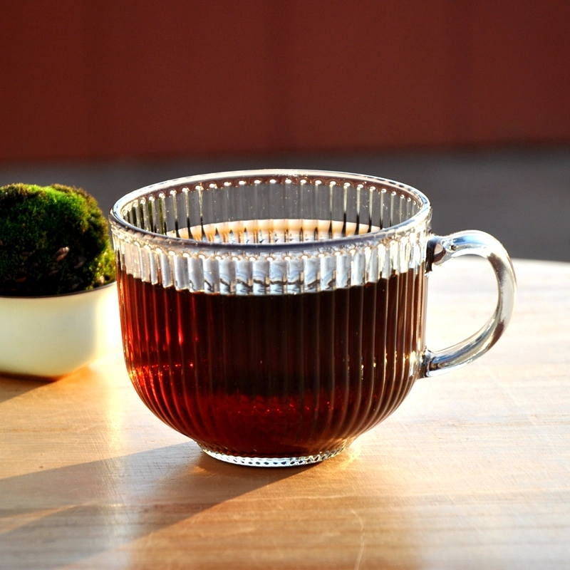 Strip Wide Mouth Eco-Friendly Heat Resistant Beverage Milk Coffee Glass Cup