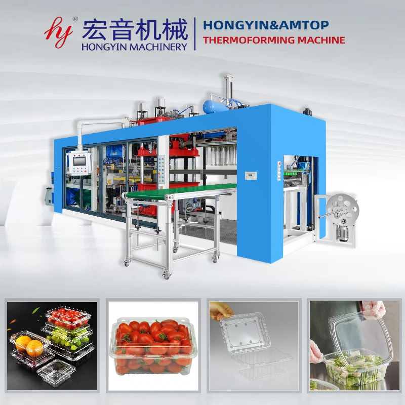 Automatic 3 Station Plastic Plate Food Container Clamshell Box Vacuum Pressure Forming Machine