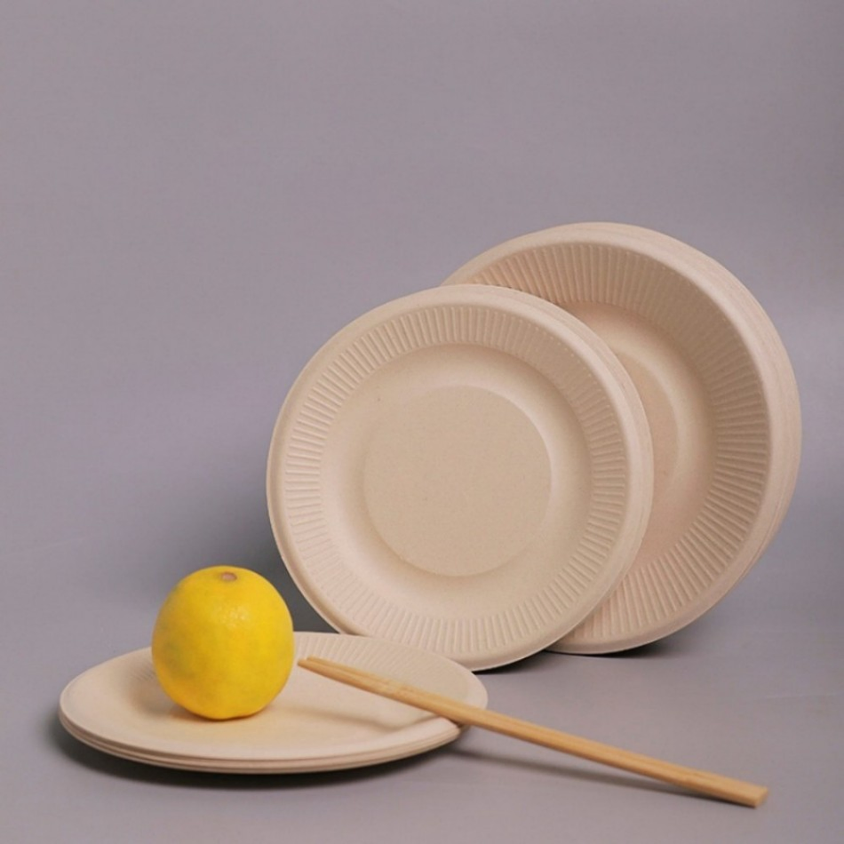 Kraft Paper Salad Box Food Container Round Bowl Dish Tray Soup Cup for Fitness Meal Fruit Vegetable Salad Pasta with OPS Lid