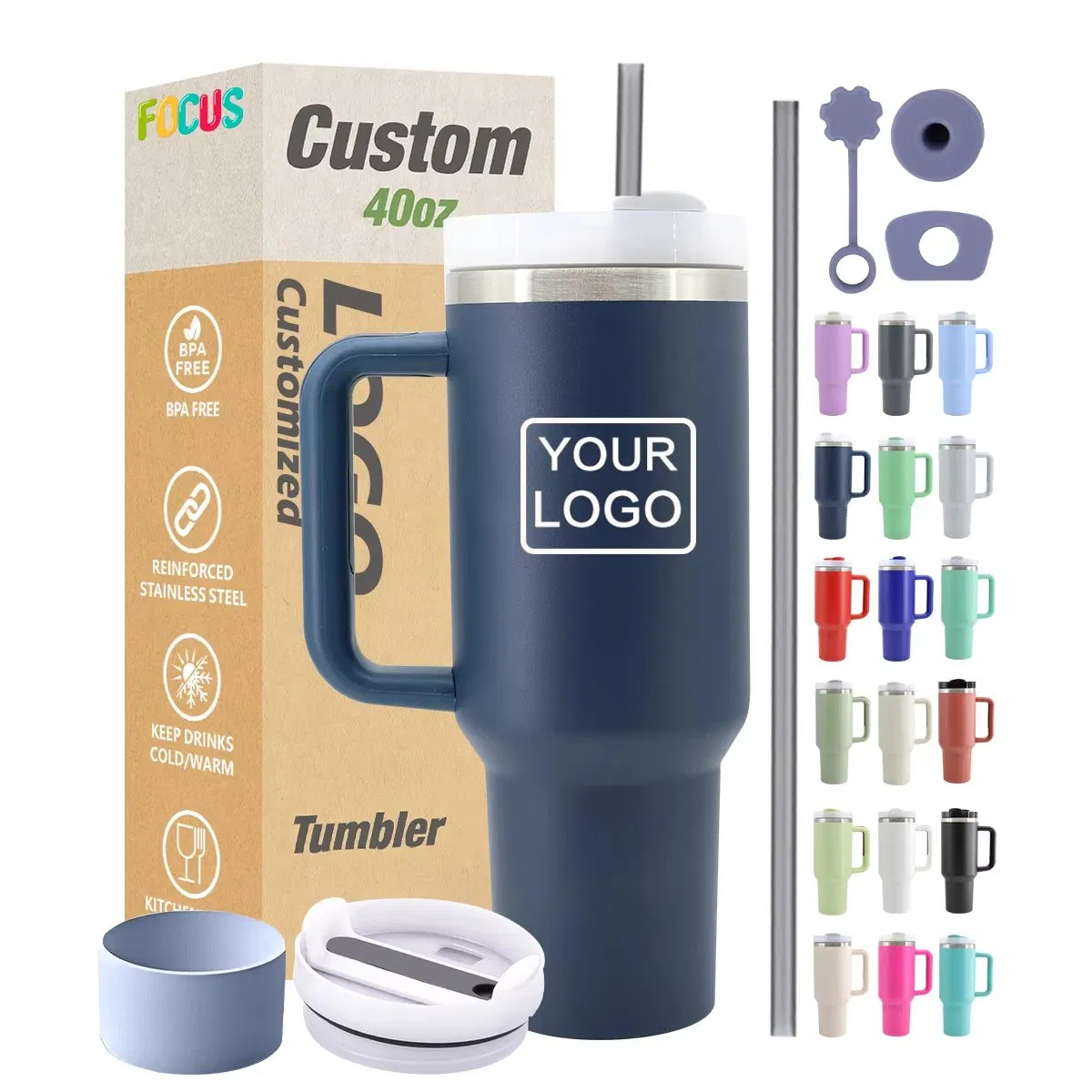 Custom 40oz Metal Cup Insulated Sport Gym Water Bottle Stainless Steel Vacuum Travel Mug 40oz Tumbler with Handle