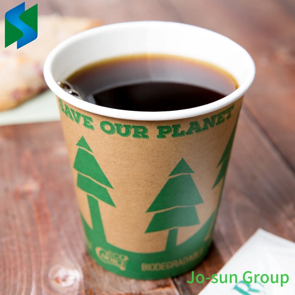 Environmentally Friendly Plastic Free Disposable PLA Double Wall Eco Biodegrade Kraft Compostable Individually Wrapped Paper Coffee Cup with Flat Lid